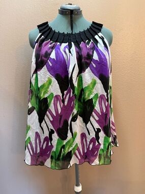 Cato Abstract Floral Pleated Neck Sleeveless Tunic Blouse Size 18/20